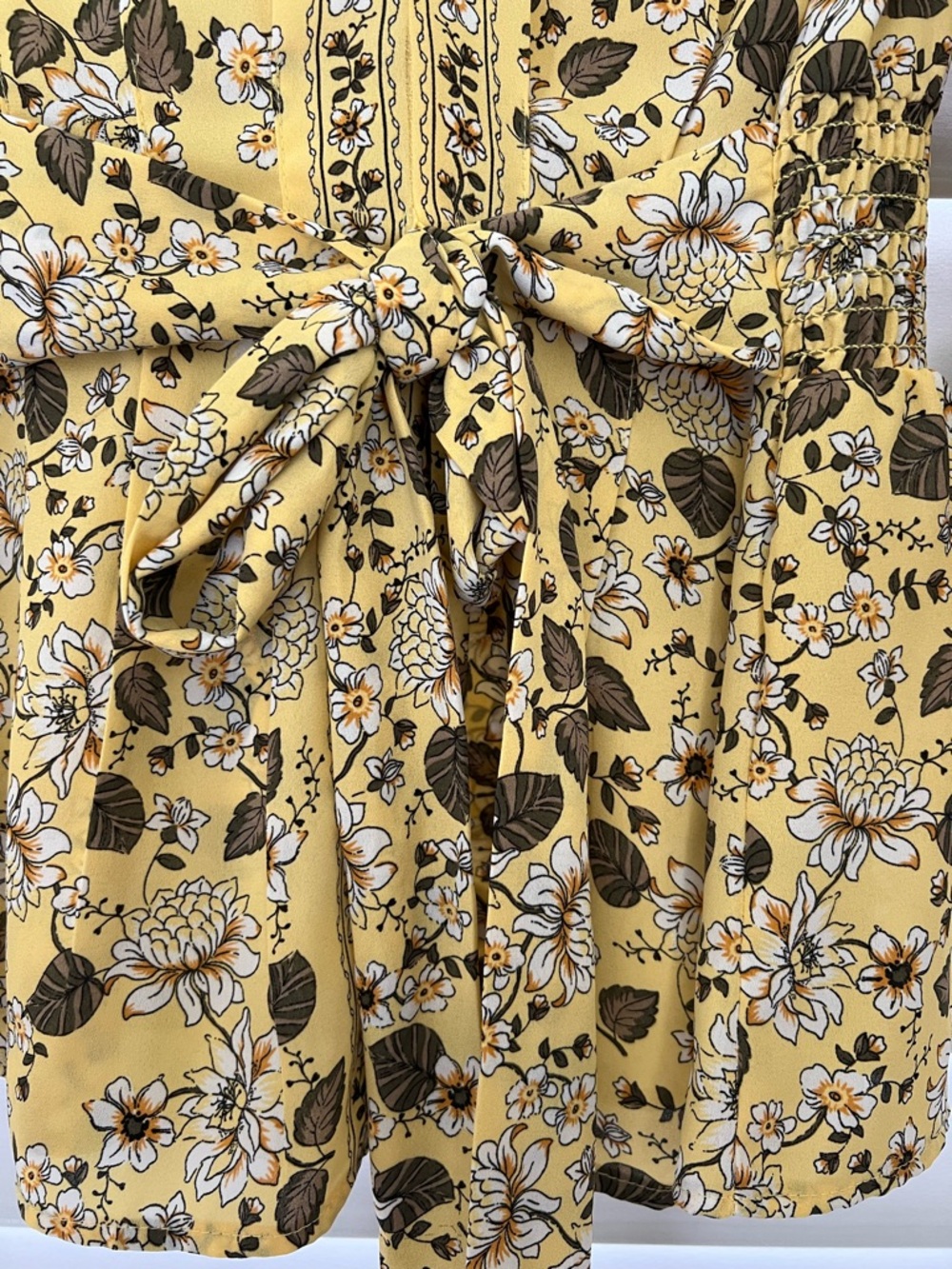 Max Studio Yellow Floral V-Neck Tie-Waist Top - Picture 4 of 7